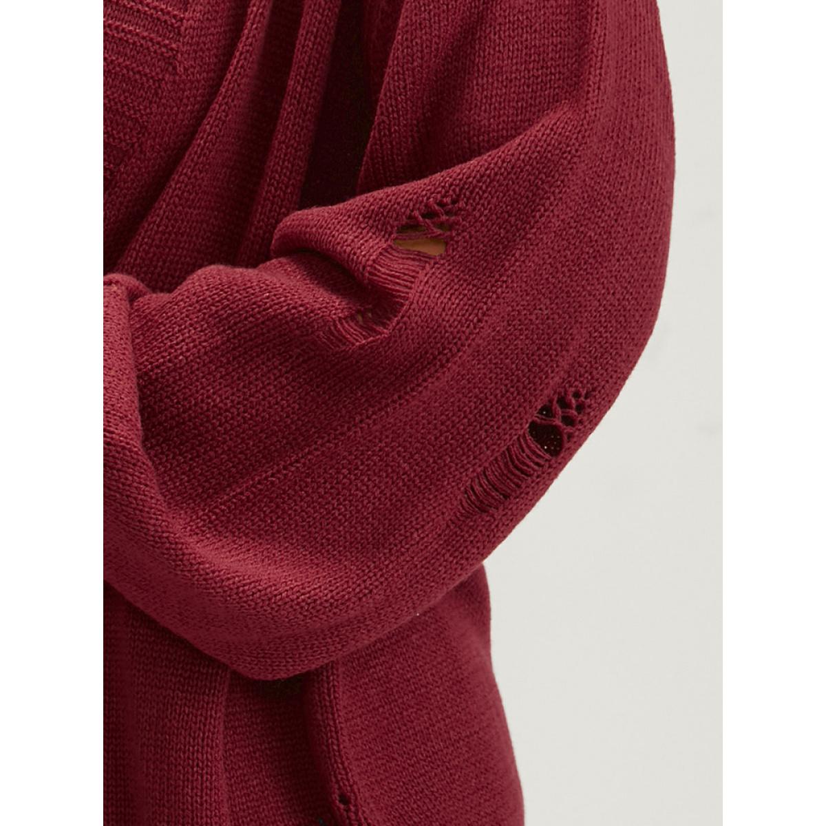 Plus Size Solid Pointelle Knit Distressed Button Front Mid Long Cardigan Scarlet Women Elegant Loose Long Sleeve Dailywear Cardigans BloomChic 12/L Product Image