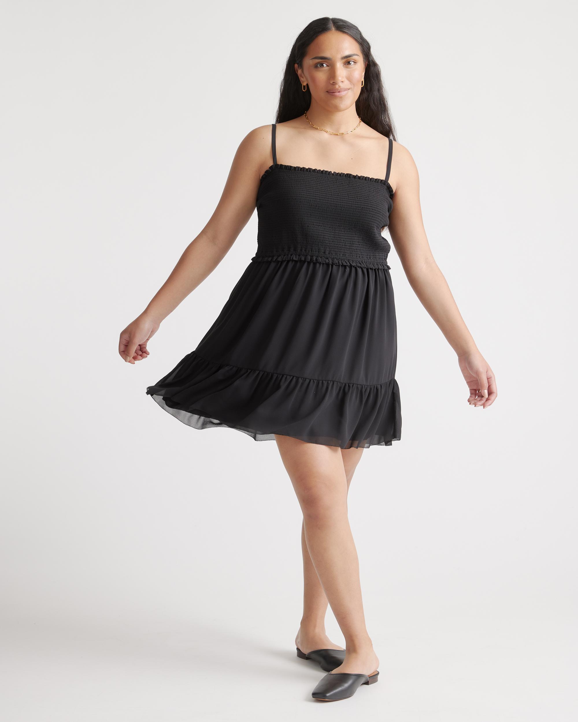 Quince | Women's Chiffon Smocked Sleeveless Mini Dress Recycled Polyester Product Image