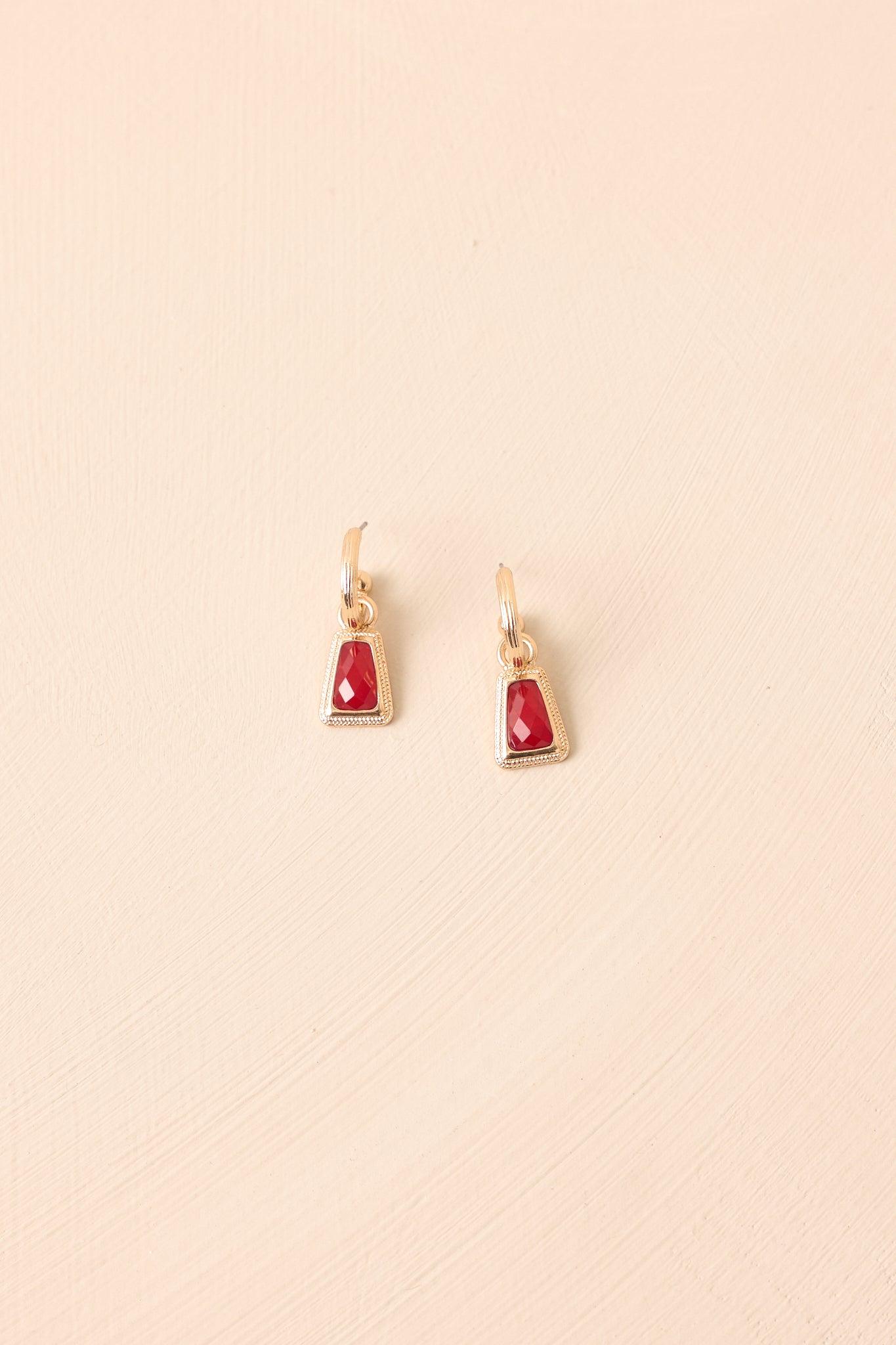 Early Morning Sunrise Gold Textured Red Stone Drop Earrings Product Image