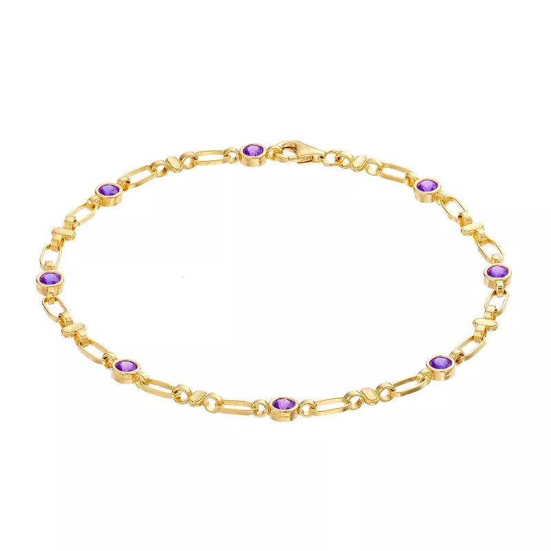 Kristen Kesho Sterling Silver Lab-Created Sapphire Oval Link Bracelet, Womens Gold Tone Product Image