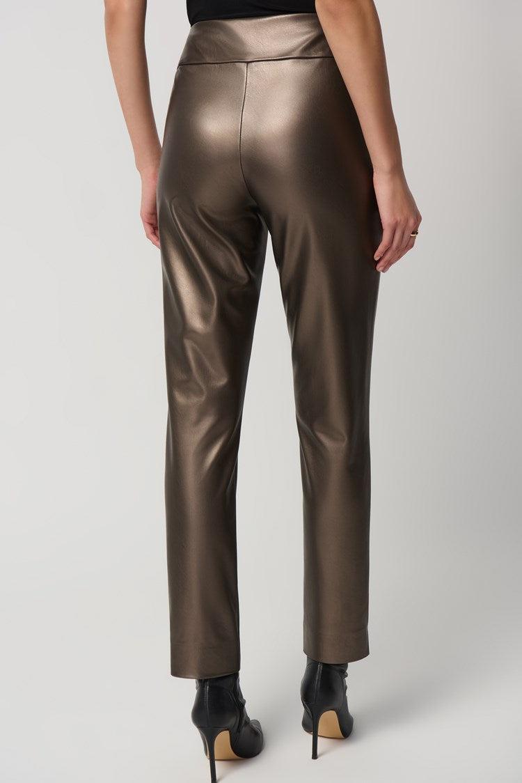 Metallic Faux Leather Slim Fit Pull-On Pants - Bronze Product Image