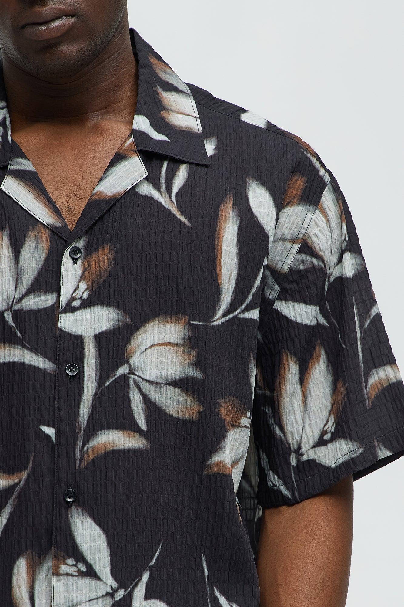 White Flowers Button Up Shirt - Black/combo Product Image