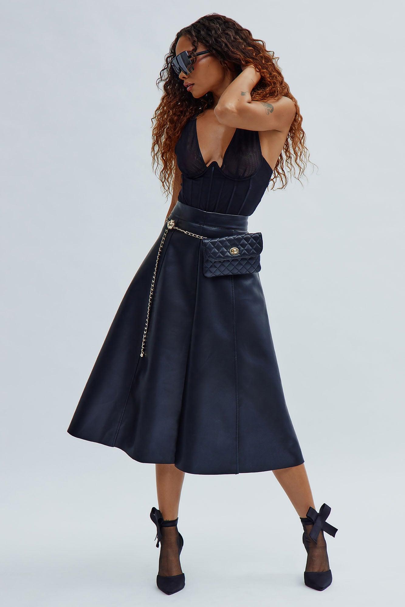 Don't Forget Faux Leather Midi Skirt - Black Product Image