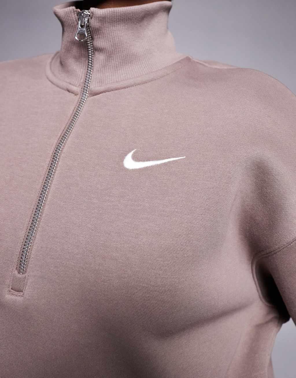 Nike Phoenix Fleece half zip sweatshirt in brown Product Image