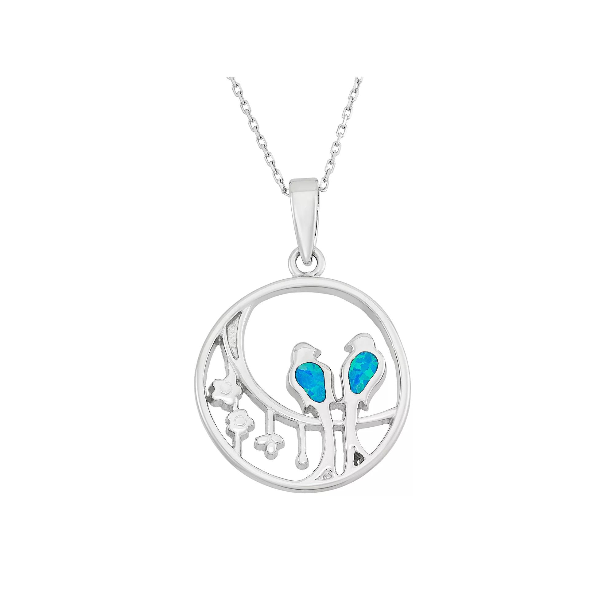 Lab-Created Blue Opal Sterling Silver Birds Pendant Necklace, Women's, Size: 18" Product Image