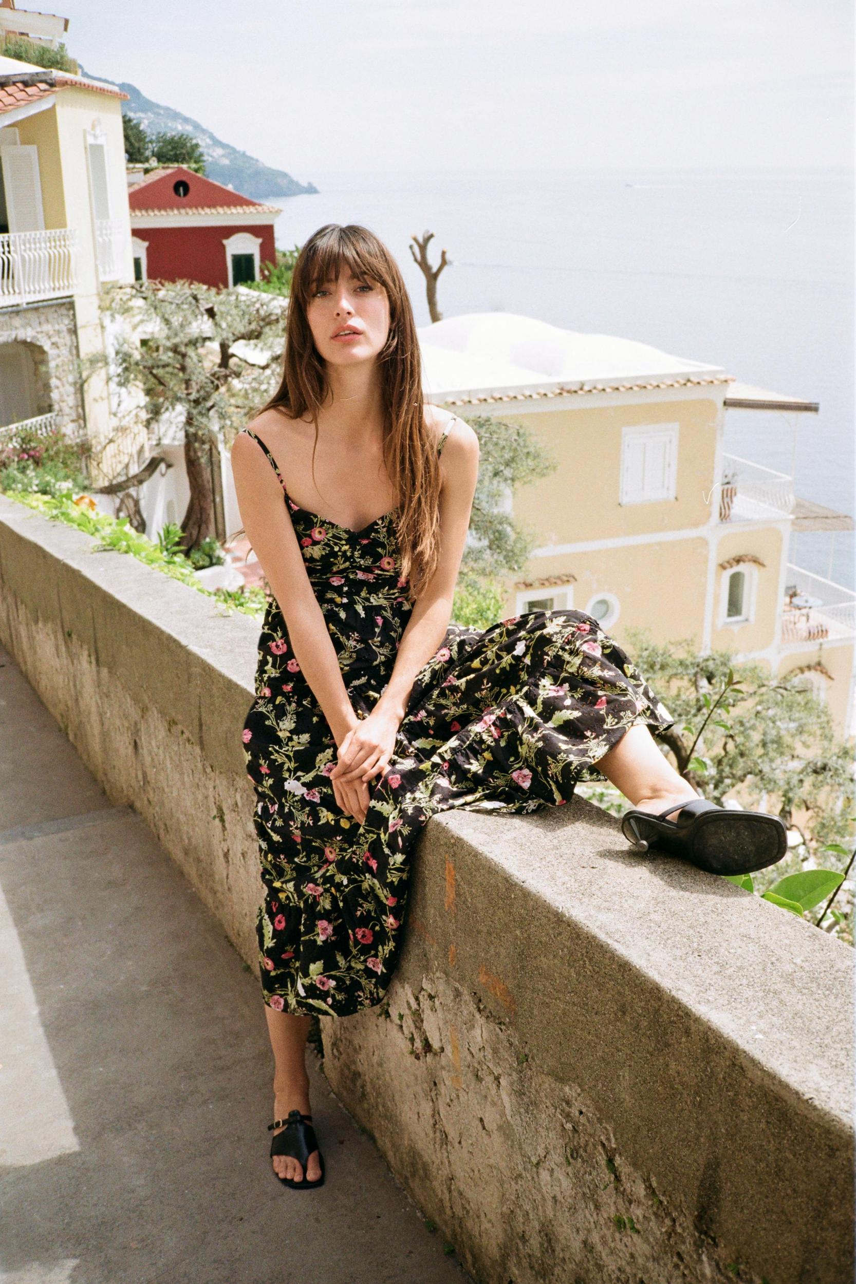 PRINTED MIDI DRESS WITH OPENWORK EMBROIDERY Product Image