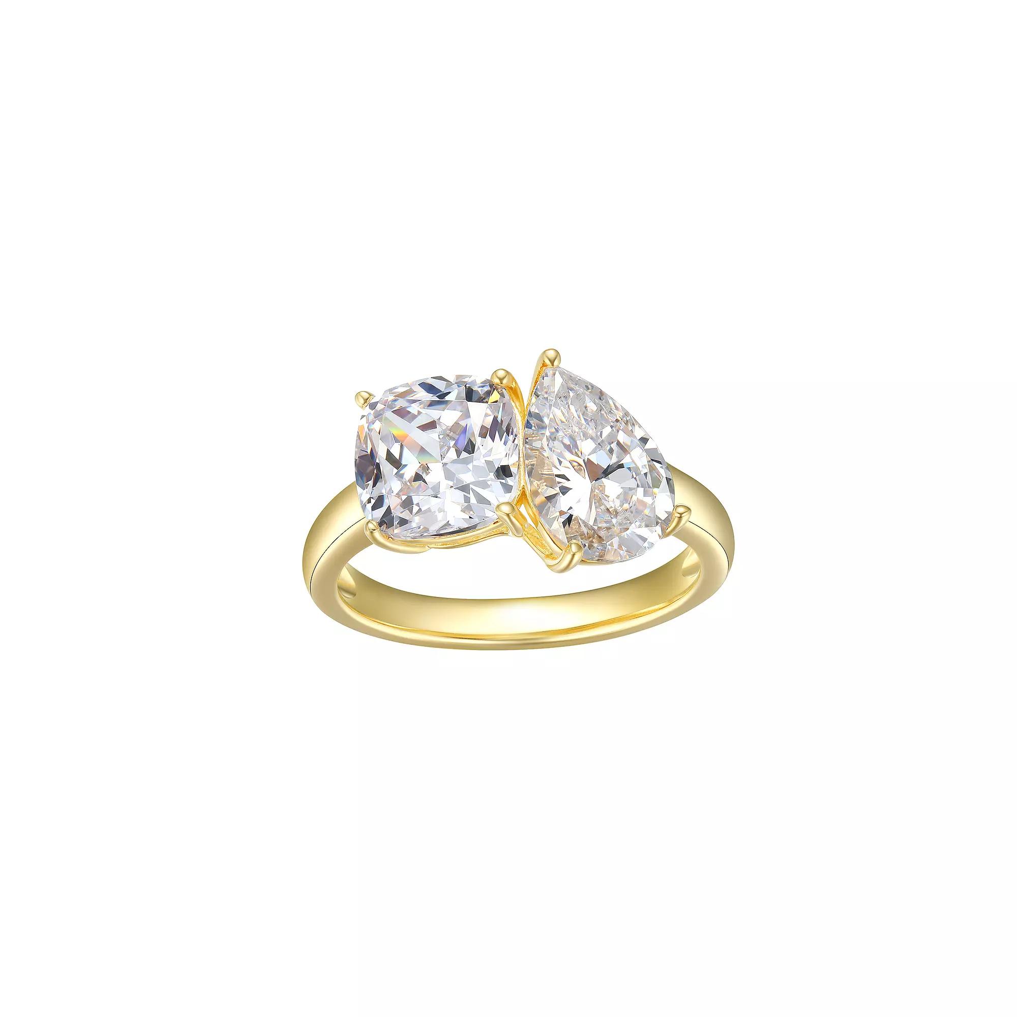 Sarafina 14k Gold Plated Cubic Zirconia 2-Stone Ring, Women's, Size: 6, Gold Tone White Product Image