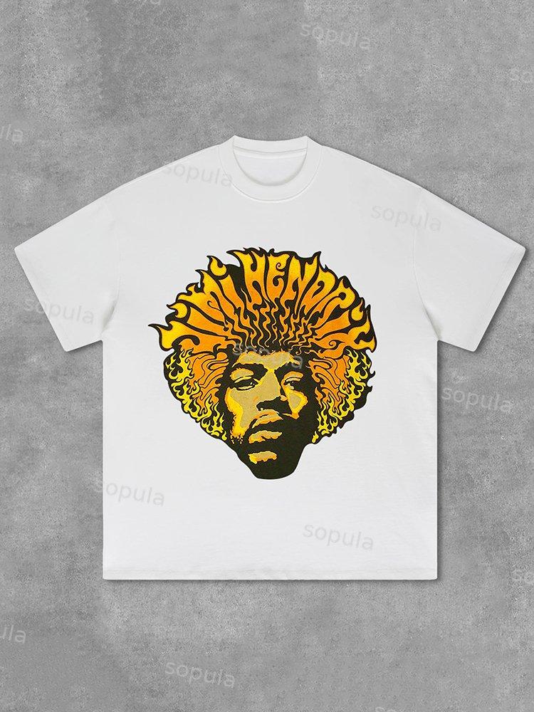 Sopula Hendrix Fashion Guitarist Graphic Print Cotton T-Shirt Product Image