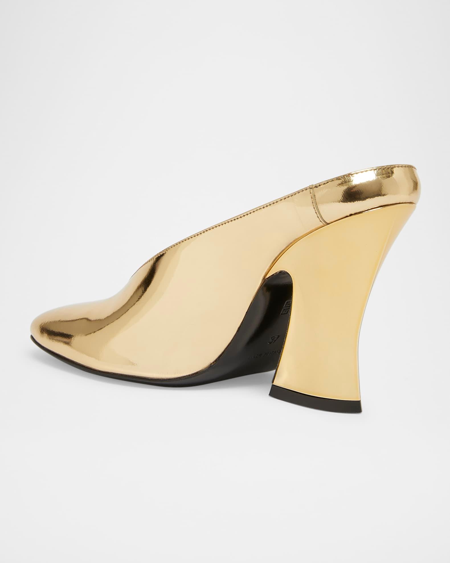 Metallic Leather Sculpted Block-Heel Mules Product Image