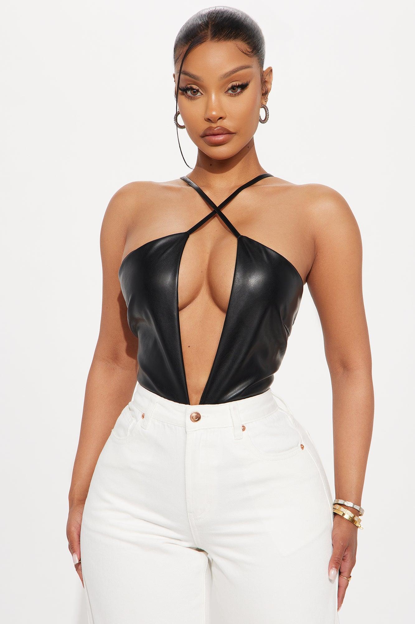 Limelight Faux Leather Bodysuit - Black Female Product Image