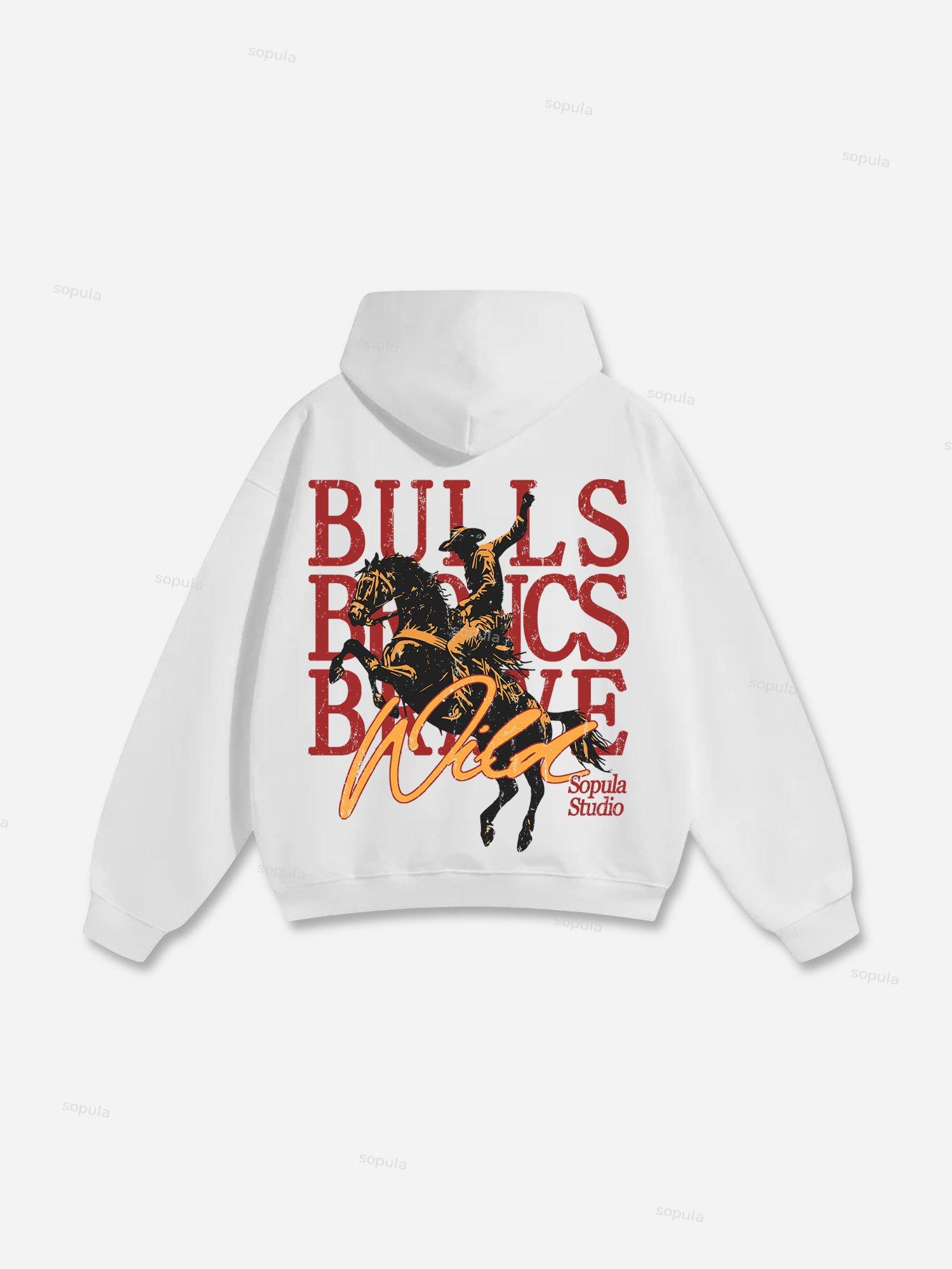 Cowboy Rodeo Bulls Broncs Brave Print Cotton Hoodie Product Image