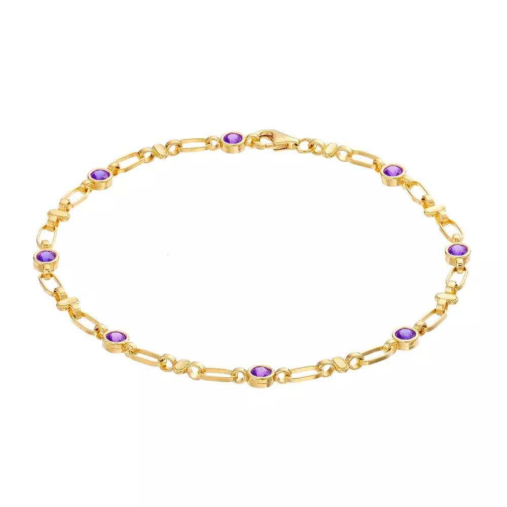 Kristen Kesho Sterling Silver Lab-Created Sapphire Oval Link Bracelet, Womens Gold Tone Product Image