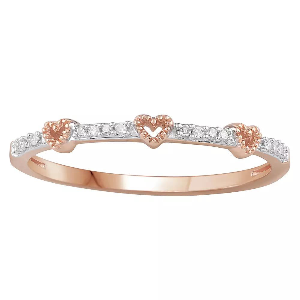 10k Rose Gold Diamond Accent Heart Station Band Ring, Women's, Size: 8, Pink Product Image