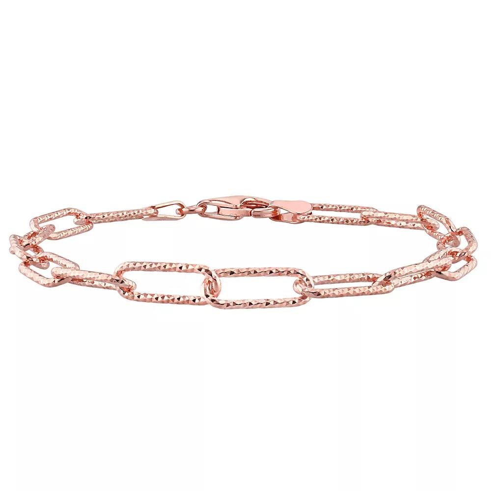 Stella Grace 18k Gold Over Silver 5 mm Fancy Cut Paper Clip Link Chain Bracelet, Womens Rose Gold Tone Product Image
