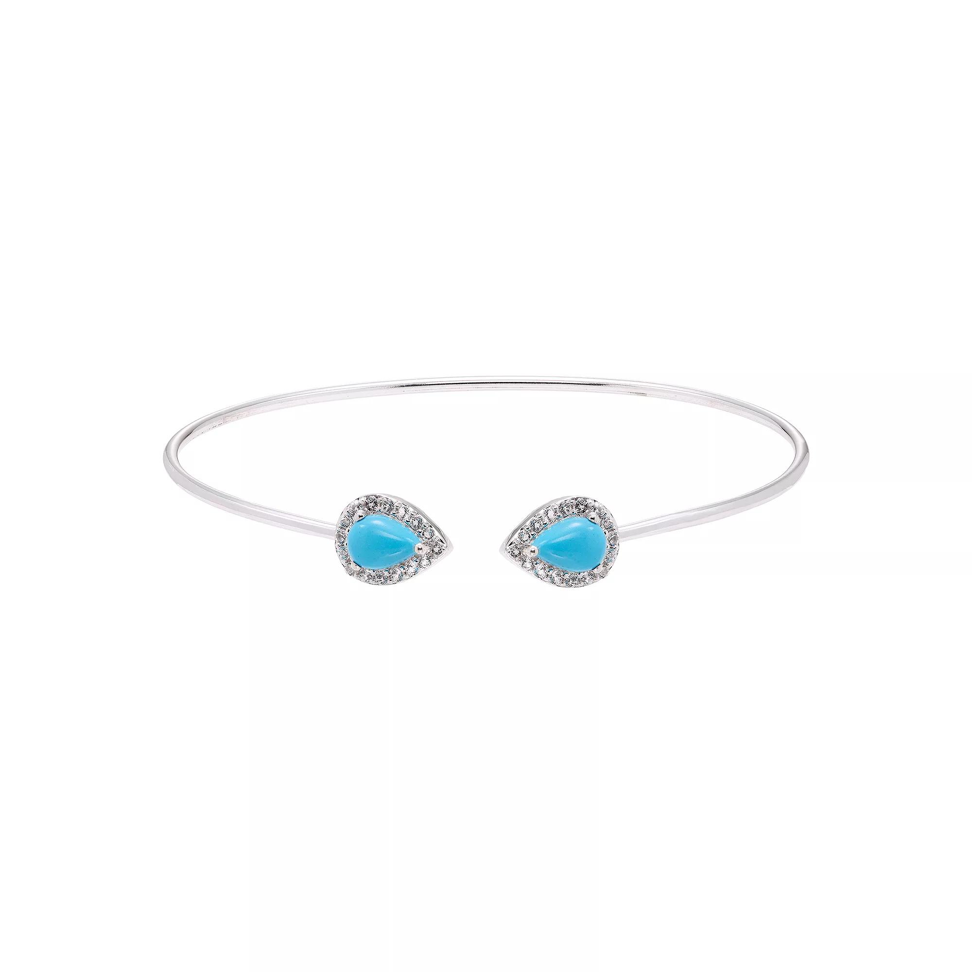 Sterling Silver Reconstituted Turquoise & Lab-Created White Sapphire Halo Cuff Bracelet, Women's, Size: 6.5" Product Image