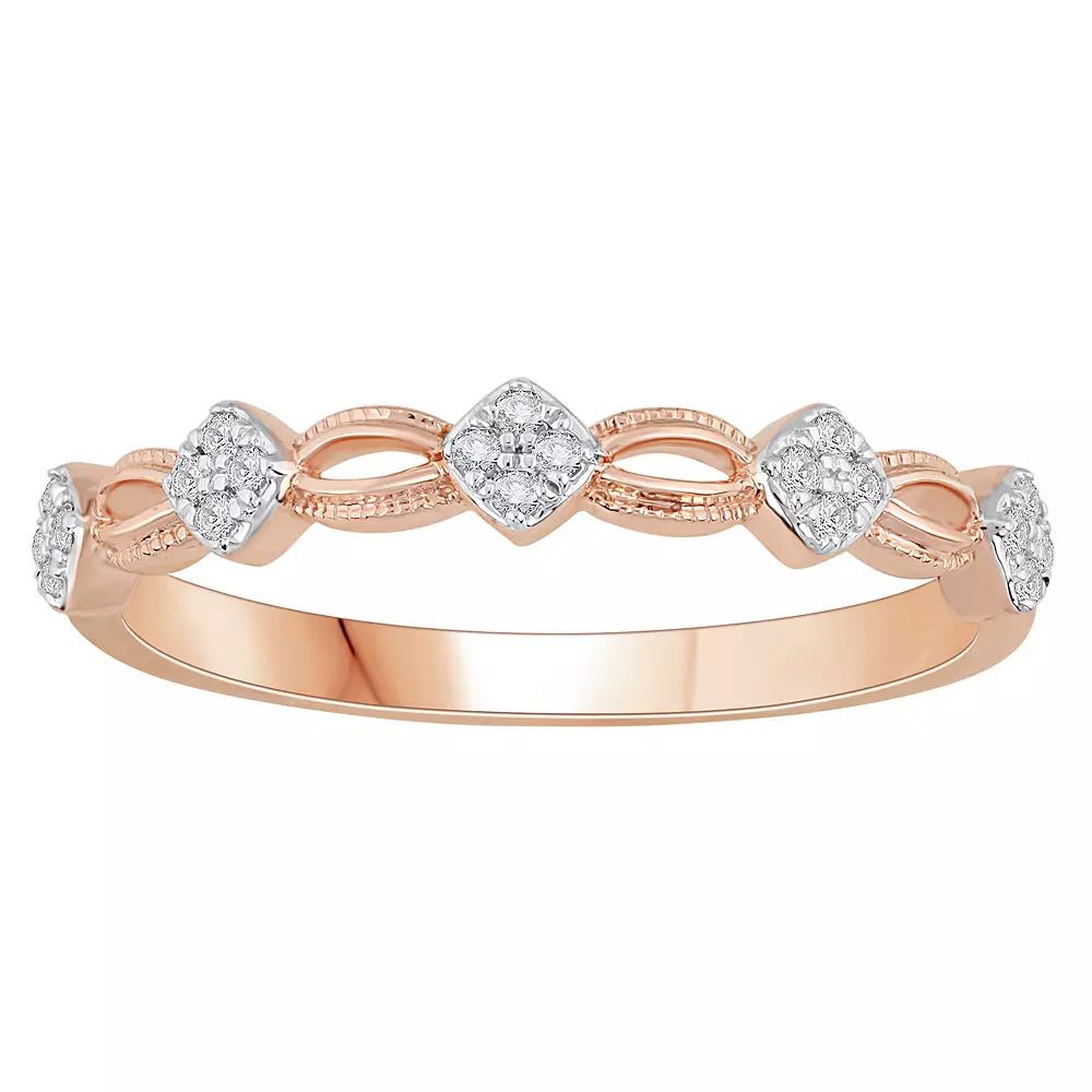 10k Rose Gold 1/10 Carat T.W. Diamond Station Stackable Ring, Women's, Size: 8 Product Image