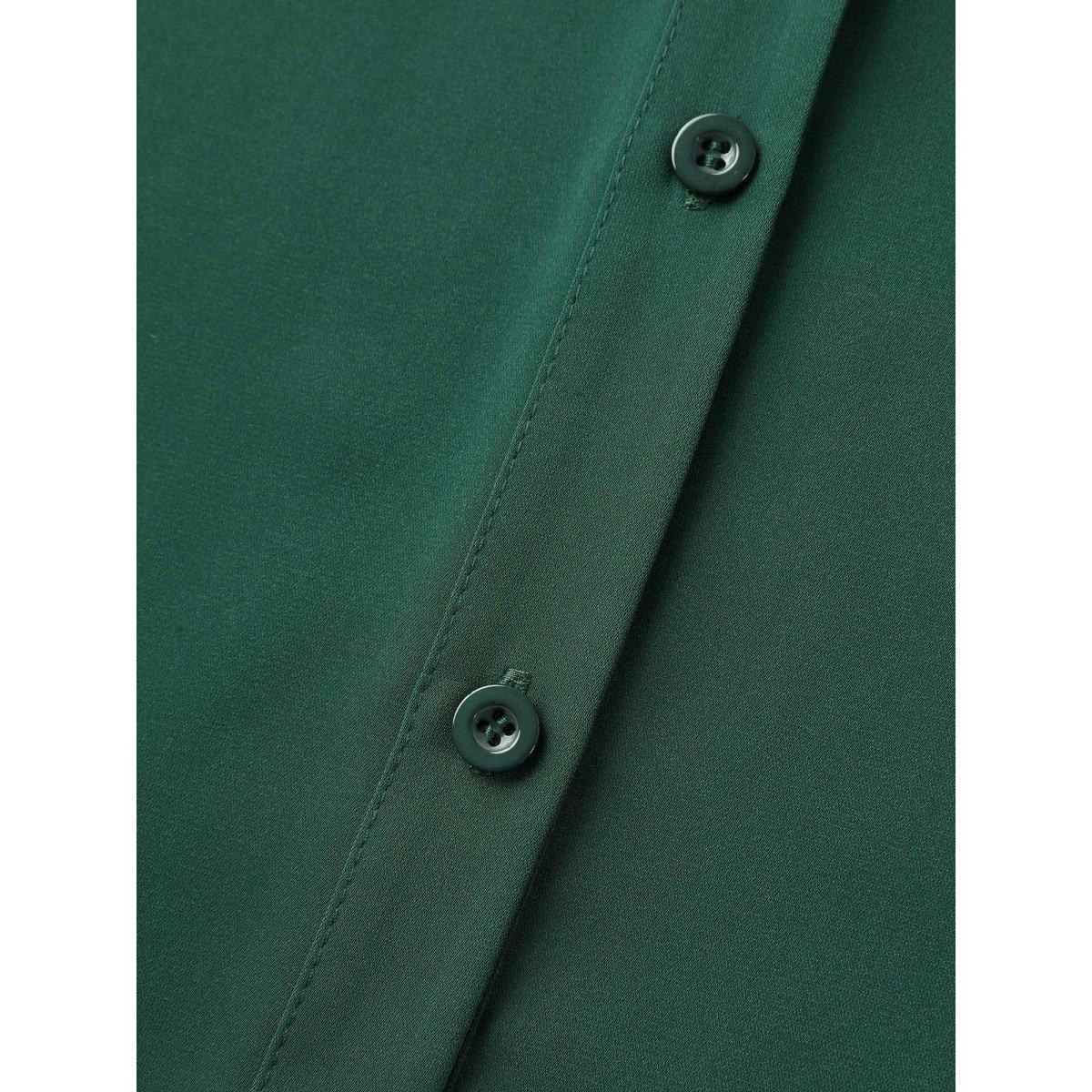 Plus Size DarkGreen Rolled Hem Sleeve Collar Plain Blouse Women Office Short sleeve Shirt collar Office Blouses BloomChic 26/4X Product Image