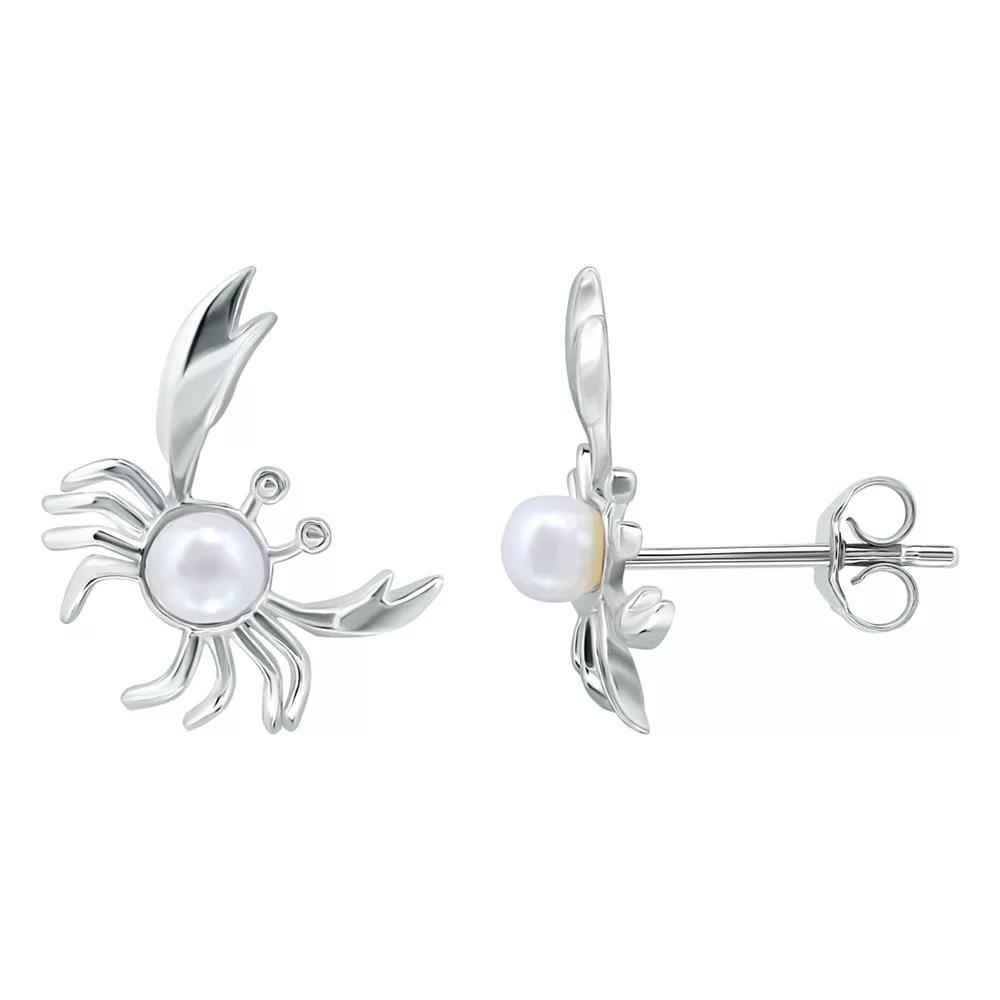 Aleure Precioso Sterling Silver Crab & Freshwater Cultured Pearl Stud Earrings, Women's, Silver Tone Product Image