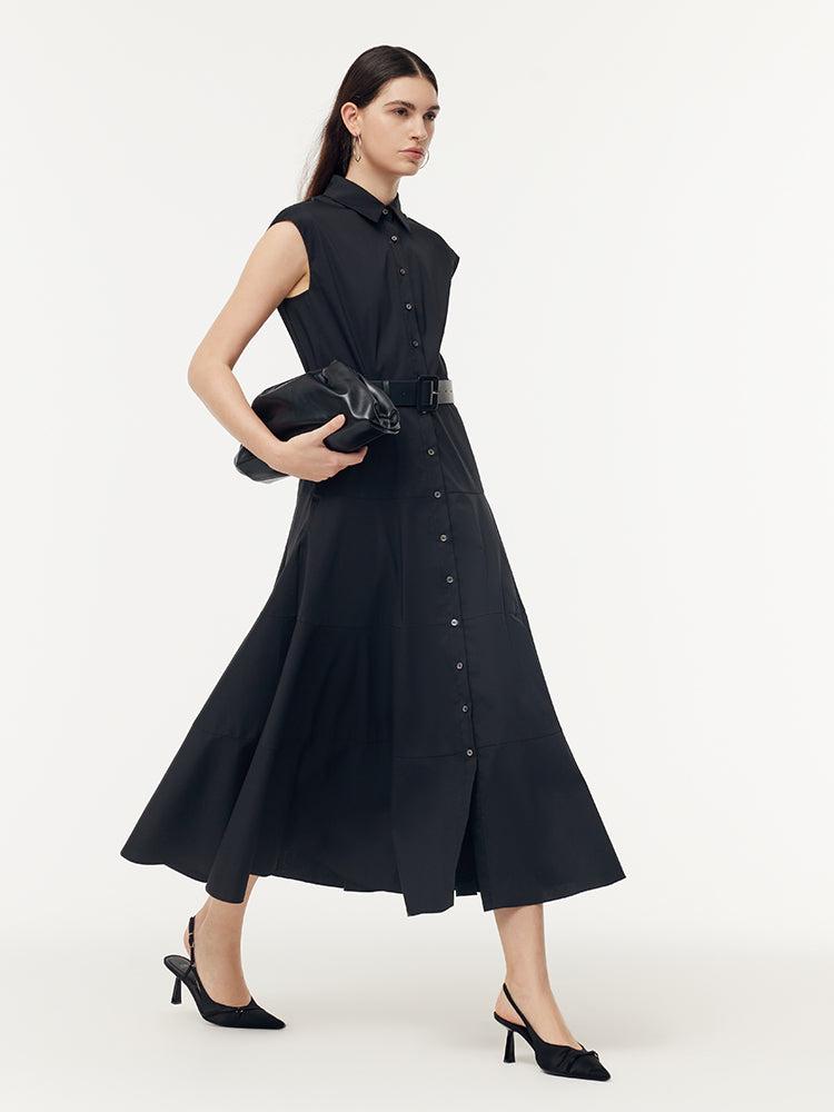 Gathered Waist Cap Sleeve Women Maxi Dress With Leather Belt Product Image