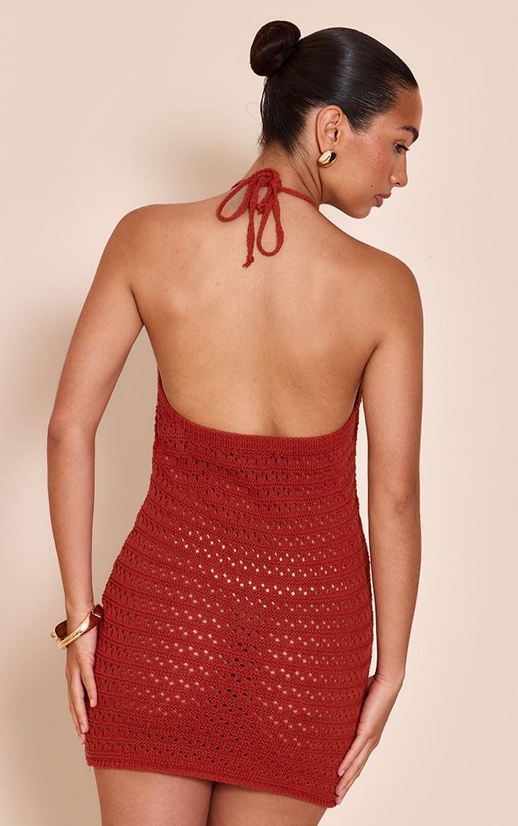 Rust Crochet Beaded Mini Dress Product Image
