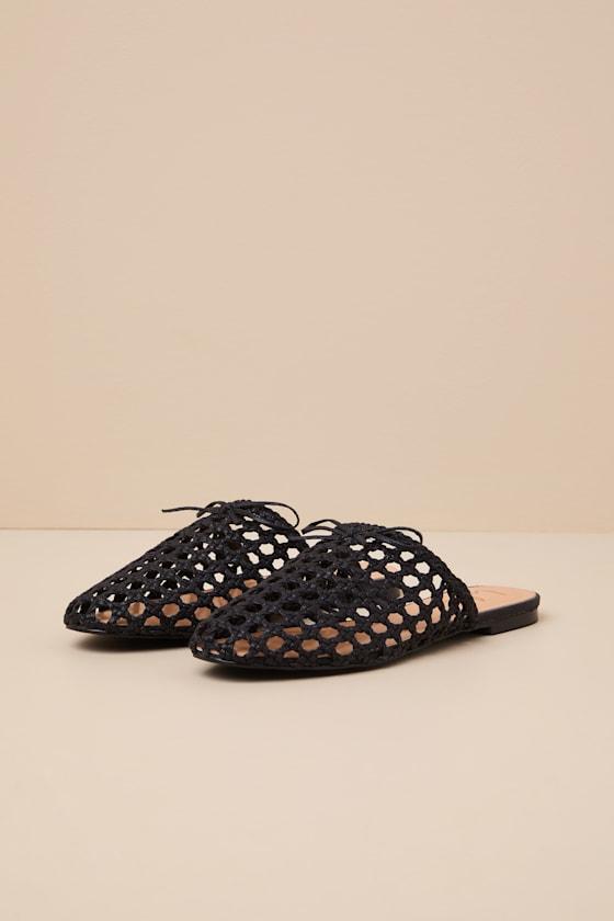 Alexine Black Woven Raffia Flat Slides Product Image
