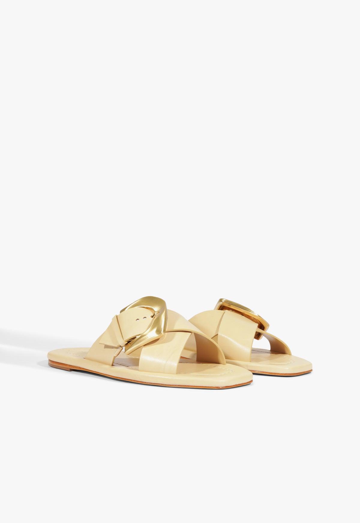 Lois Beige Leather Flat Sandal Product Image