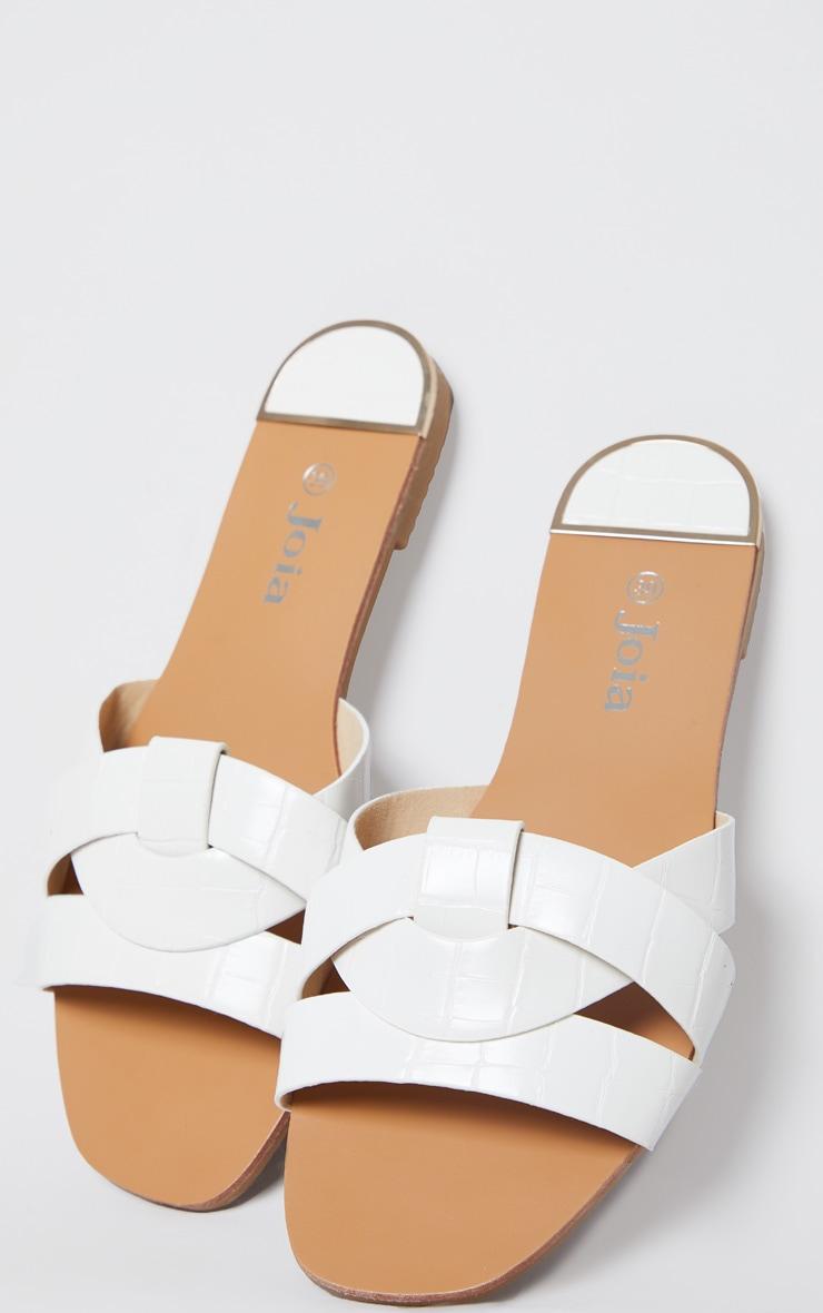 White Croc PU Strap Over Flat Sandals Product Image
