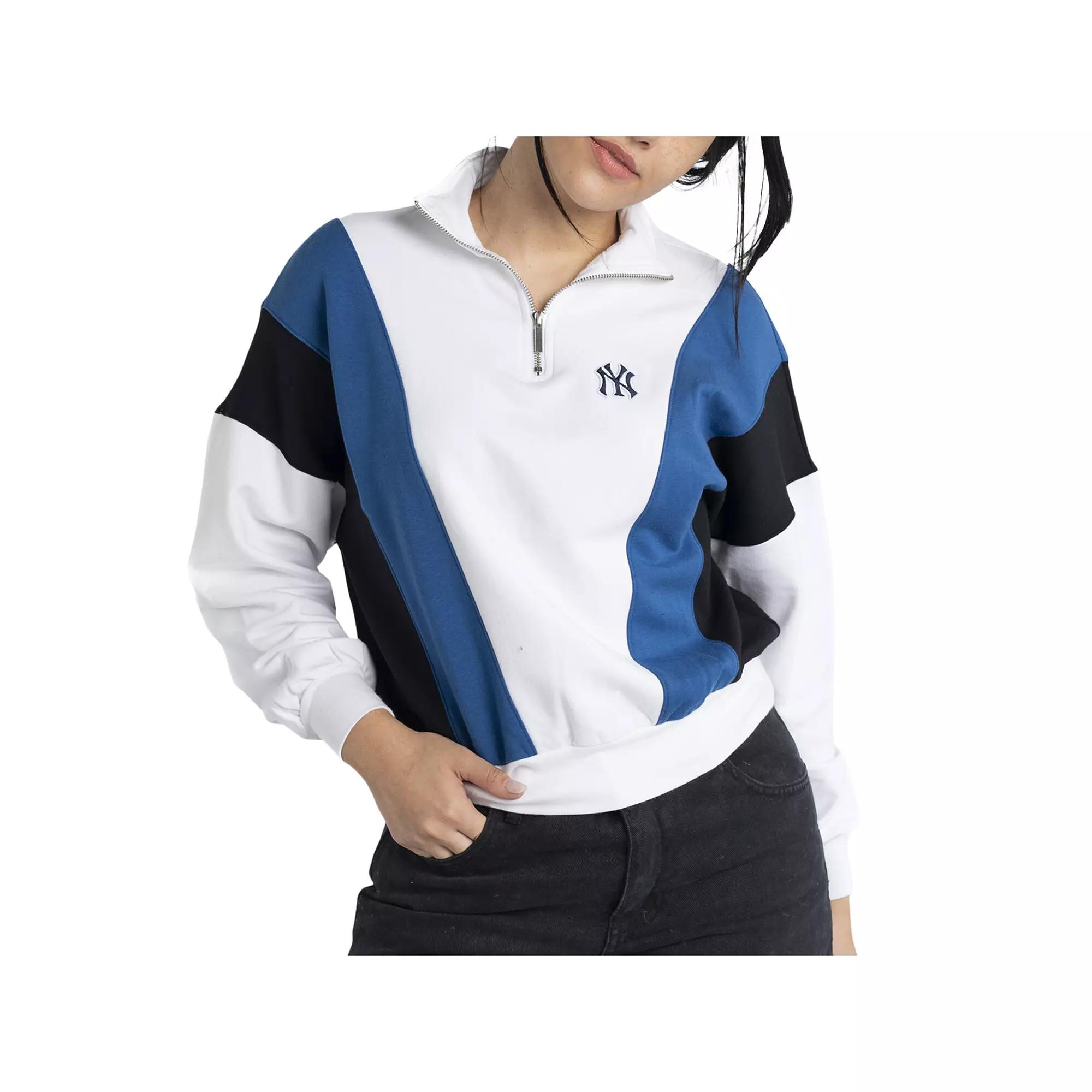 Women's Lusso  White New York Yankees Malia Quarter-Zip Sweatshirt, Size: XL Product Image