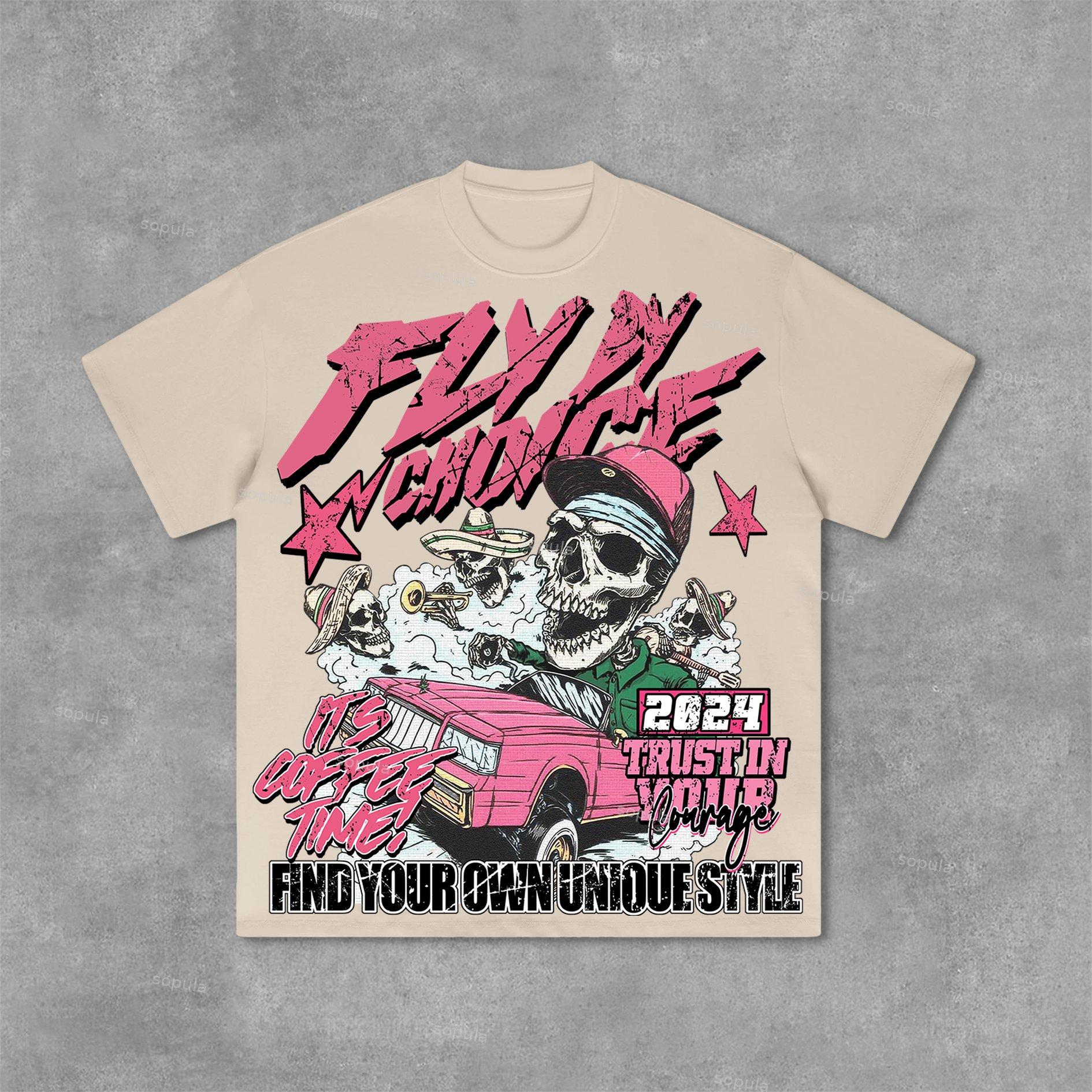 Sopula Fly By Choice Skull Racing Graphic Print Cotton T-Shirt Product Image