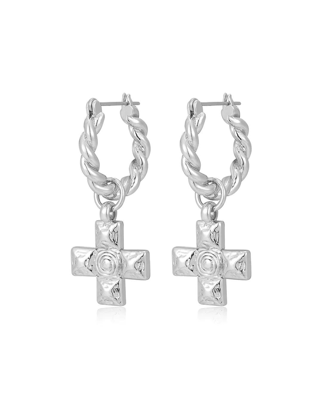 LUV AJ | Molten Cross Twisted Hoop Earrings Product Image