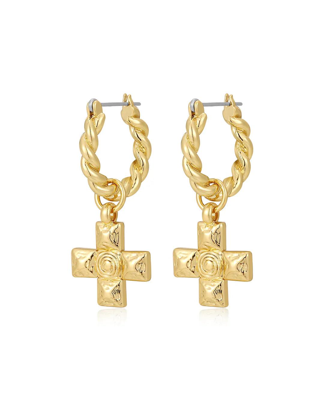 LUV AJ | Molten Cross Twisted Hoop Earrings Product Image