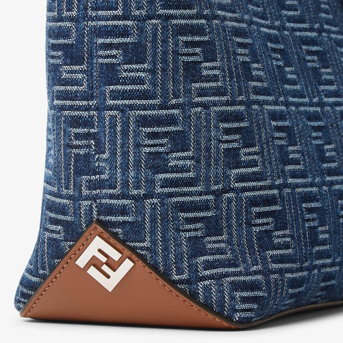 FF Shopping Bag SmallBlue denim-effect FF Jacquard and brown leather bag Product Image