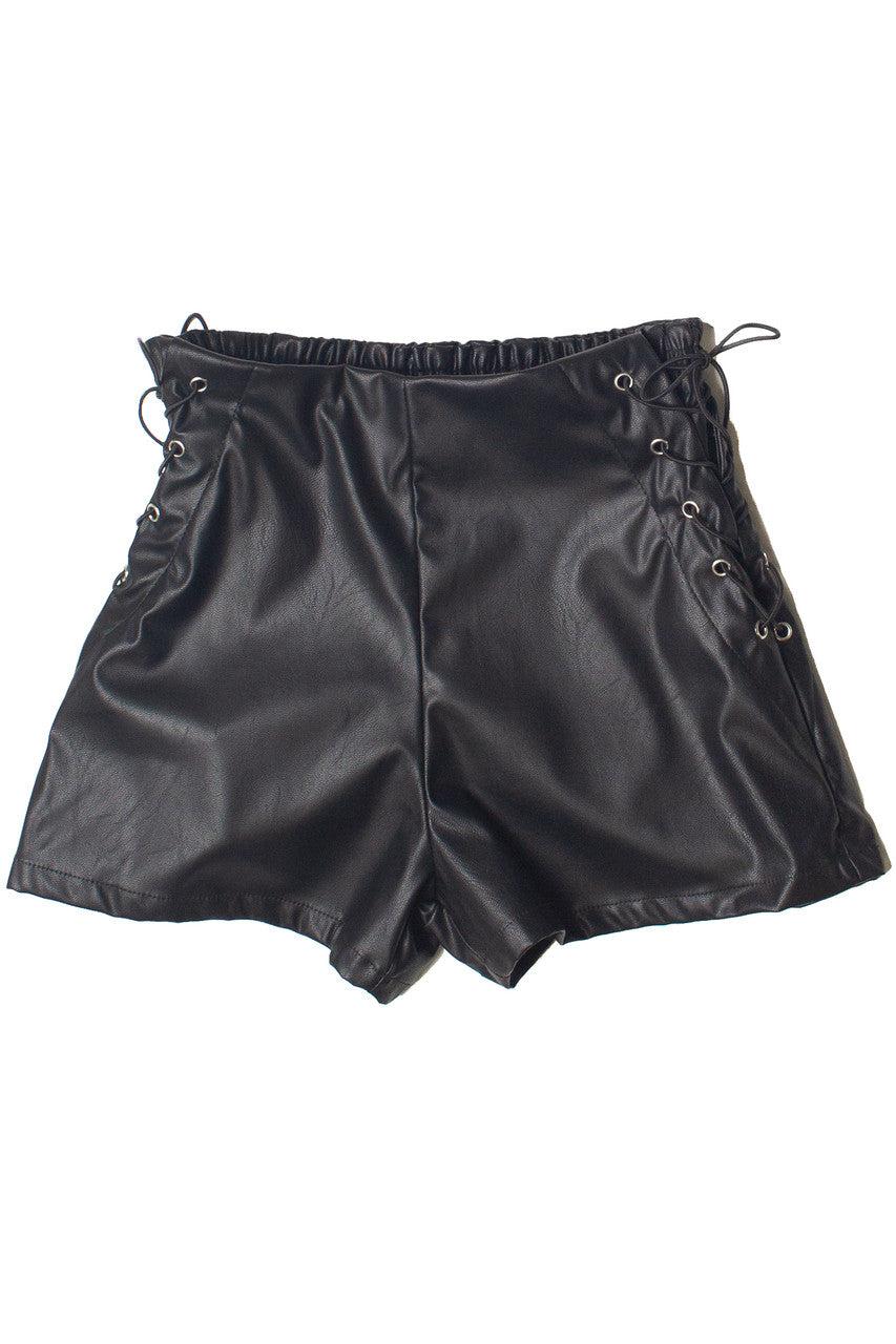 Pleather Lace Up Side Shorts Product Image