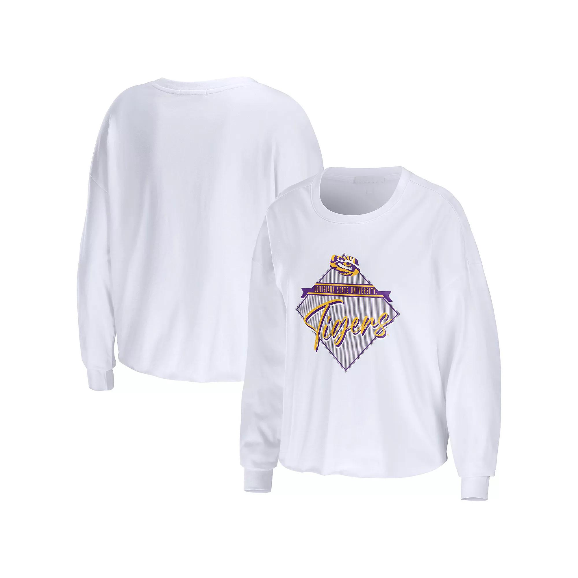 Women's WEAR by Erin Andrews White LSU Tigers Diamond Long Sleeve Cropped T-Shirt,  Product Image