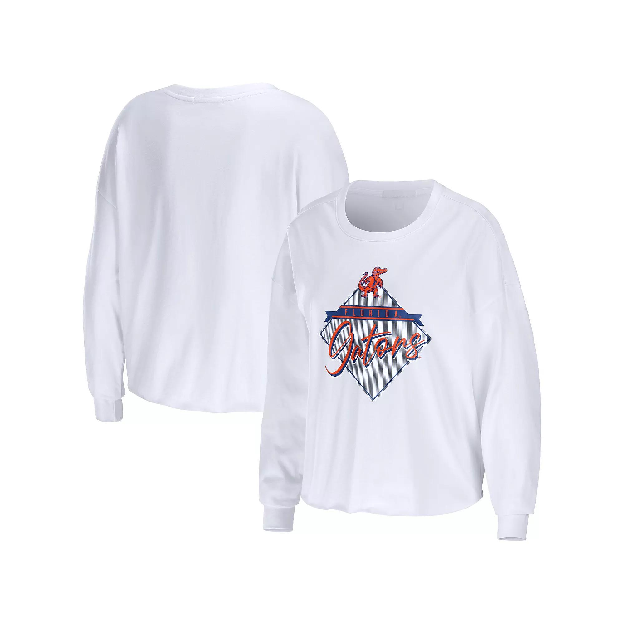 Women's WEAR by Erin Andrews White Florida Gators Diamond Long Sleeve Cropped T-Shirt, Size: Medium Product Image