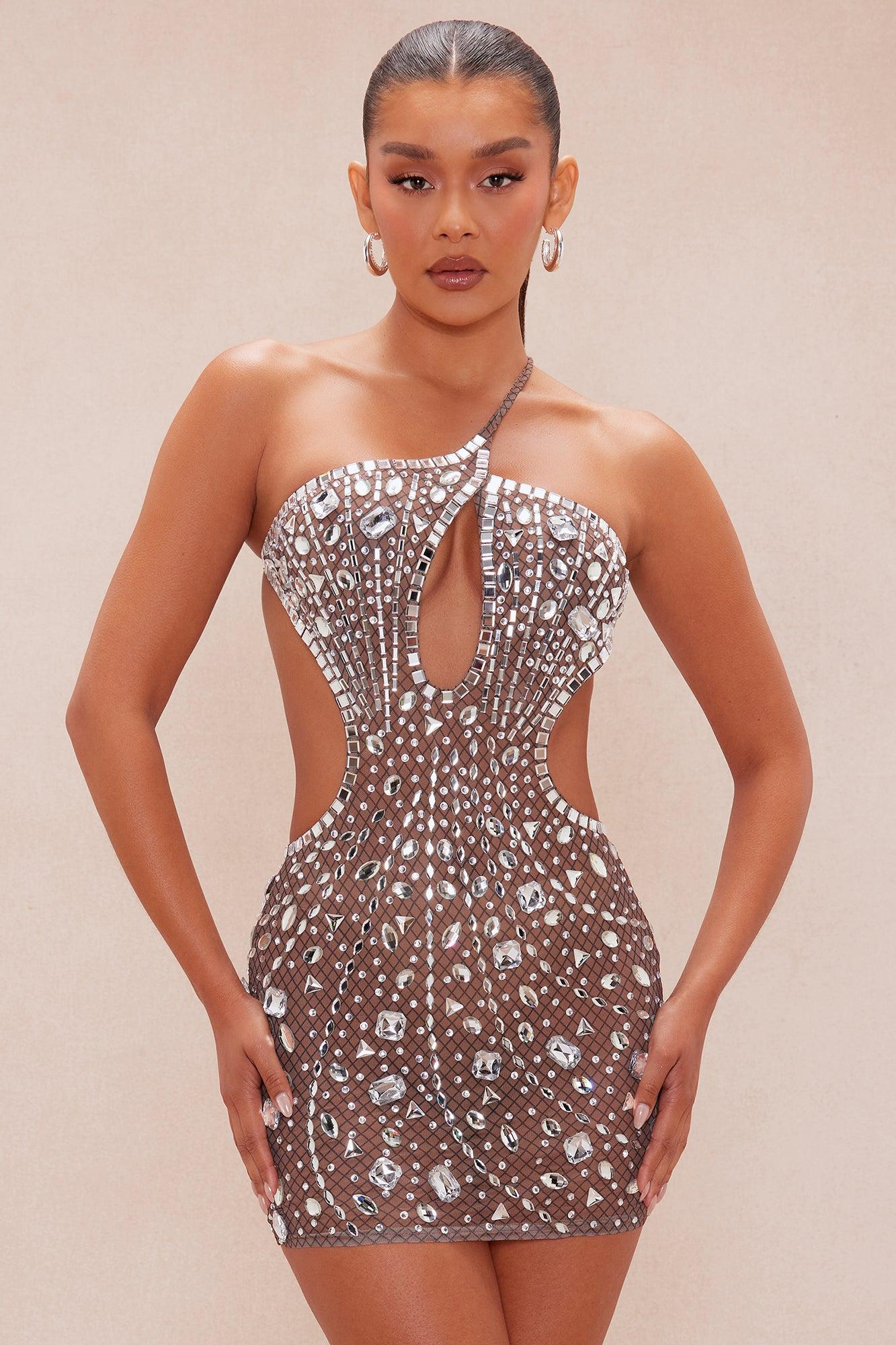 Maria Rhinestone Mini Dress - Nude/combo Female Product Image