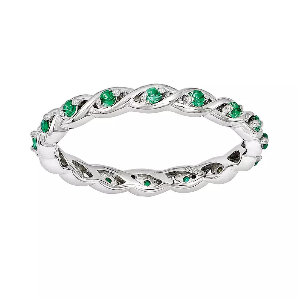 Stacks & Stones Sterling Silver Lab-Created Emerald Stack Ring, Women's, Size: 7, Green Product Image