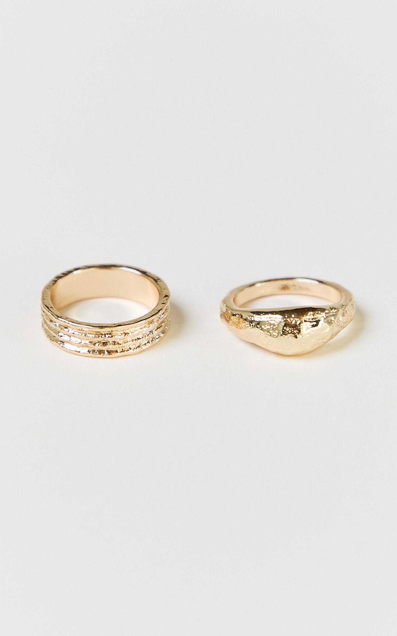 Hepburn Rings - 2 Pack Hammered Rings in Gold Product Image