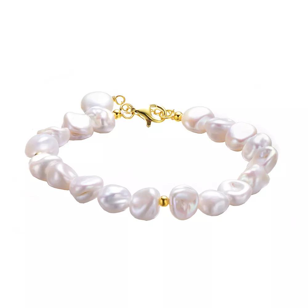 14k Gold Over Sterling Silver Freshwater Cultured Pearl Bracelet, Women's,  Product Image