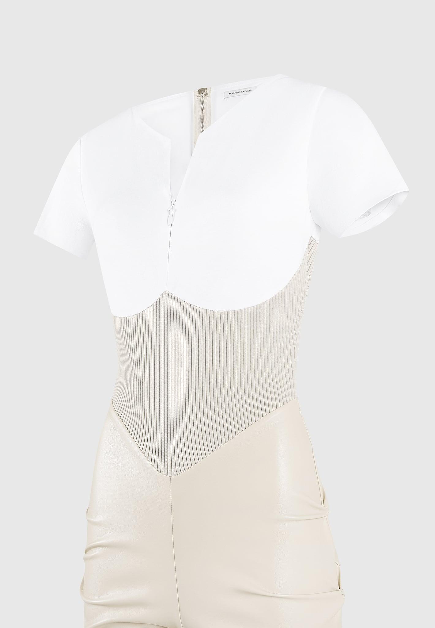 Tacked Leather T-Shirt Jumpsuit - Beige Female Product Image