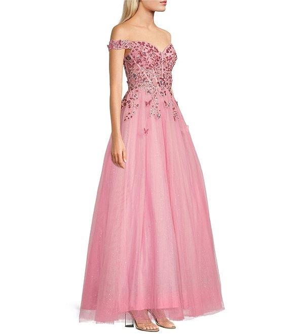 Blondie Nites Mesh Off-The-Shoulder Butterfly Corset Dress Product Image