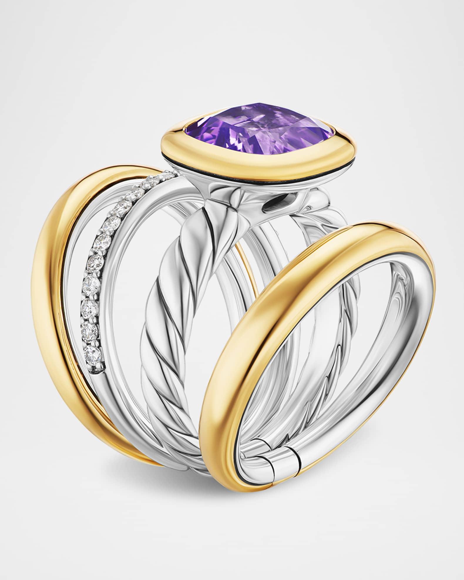 DY Mercer 4 Row Stone Ring with Diamonds in Silver and 18K Gold Product Image