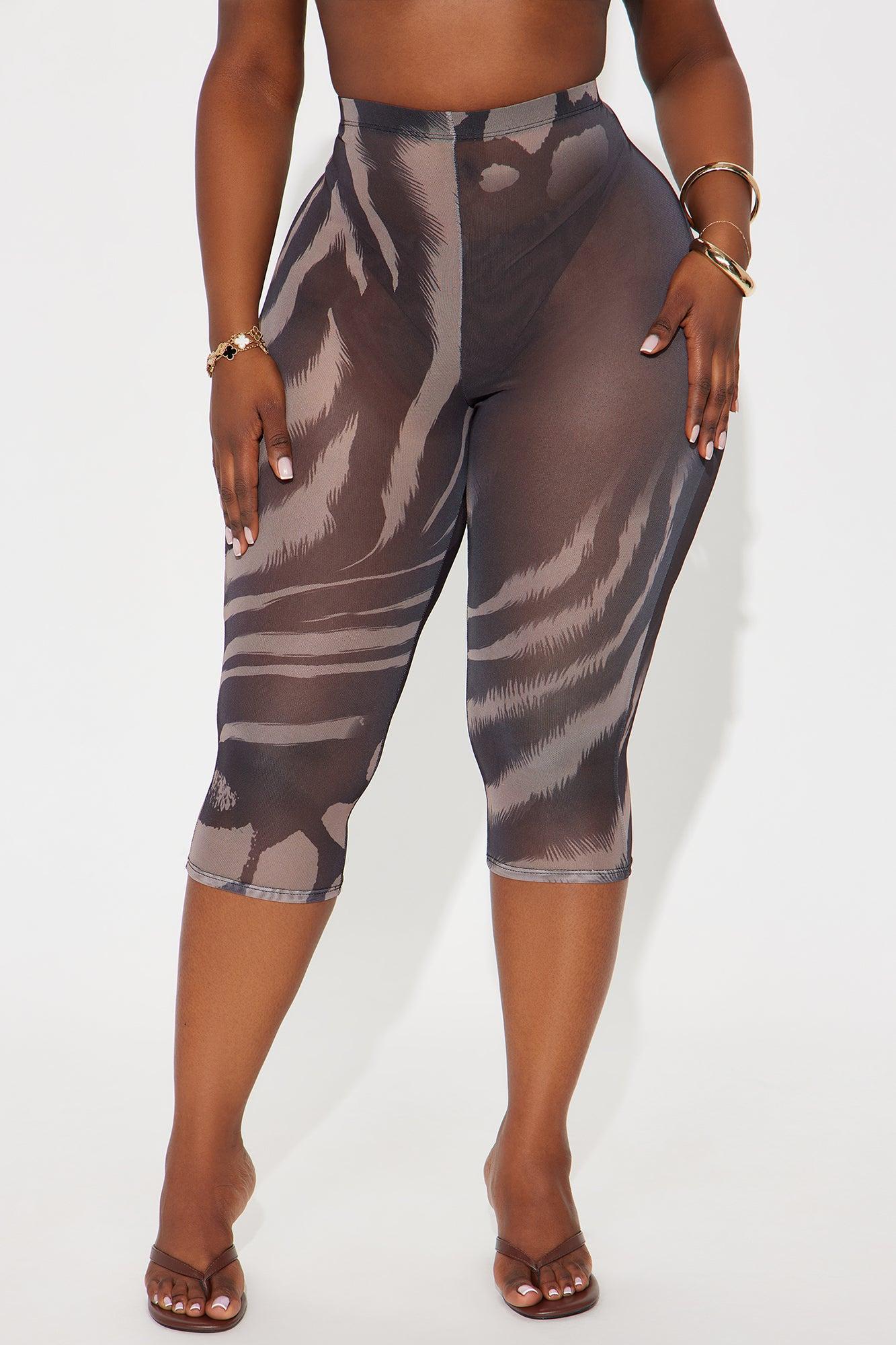 That's Too Hot Animal Print Mesh Capri Legging - Chocolate/Combo Female Product Image