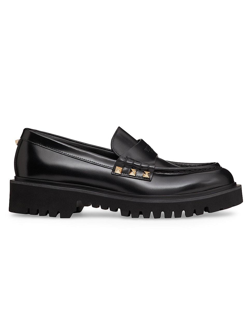 Womens Rockstud Calfskin Loafers Product Image