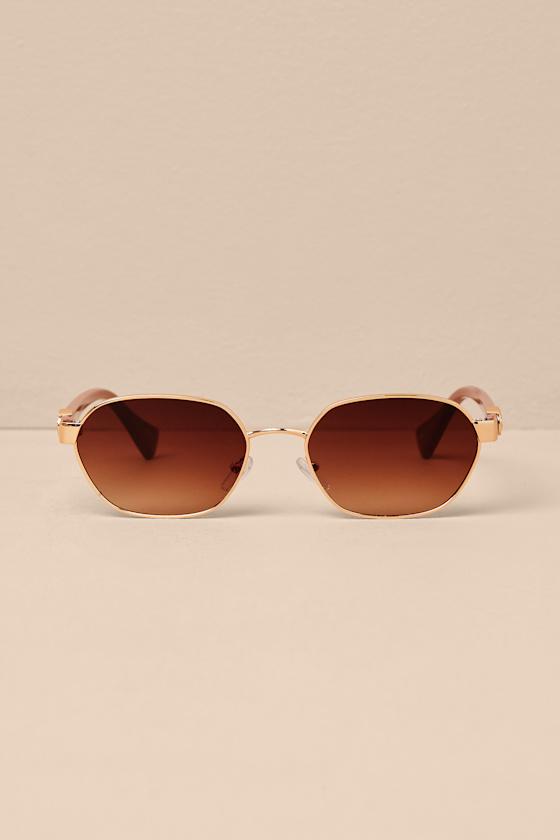 Edda Gold and Brown Oval Wire Sunglasses Product Image