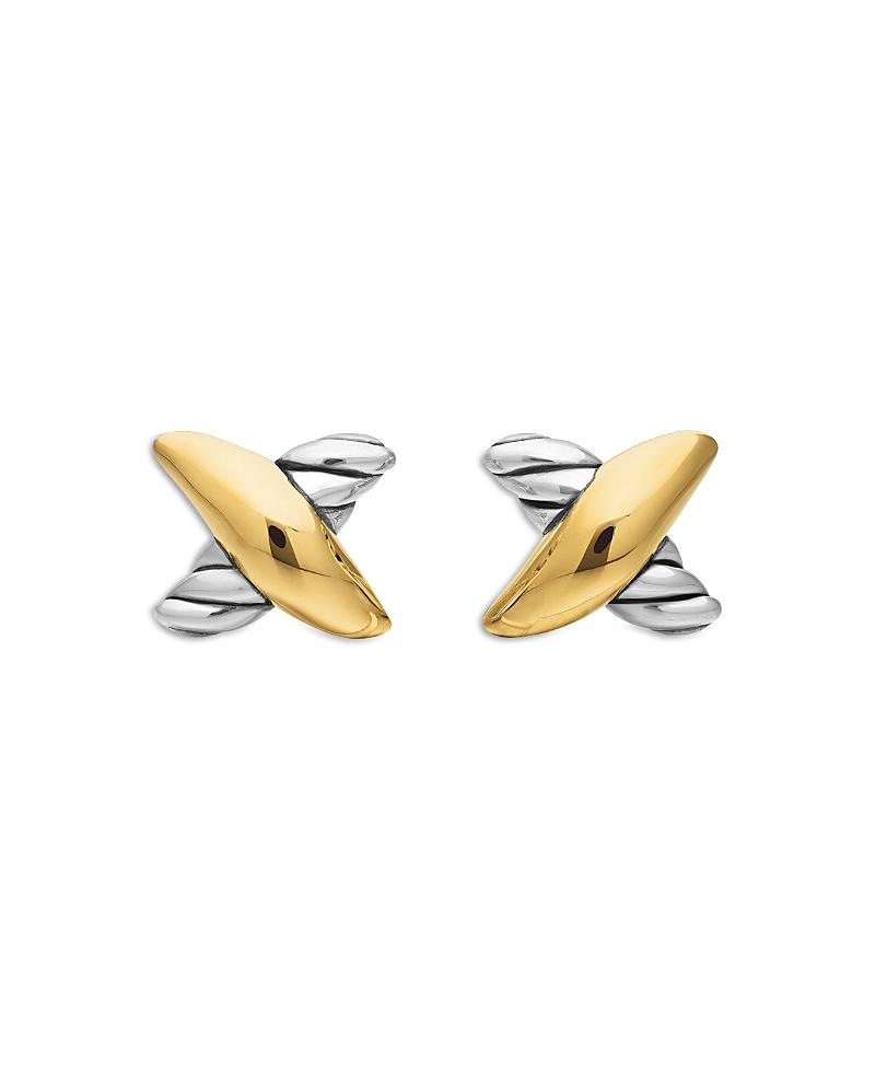 Womens Petite X Stud Earrings in Sterling Silver with 18K Yellow Gold, 7.5mm Product Image