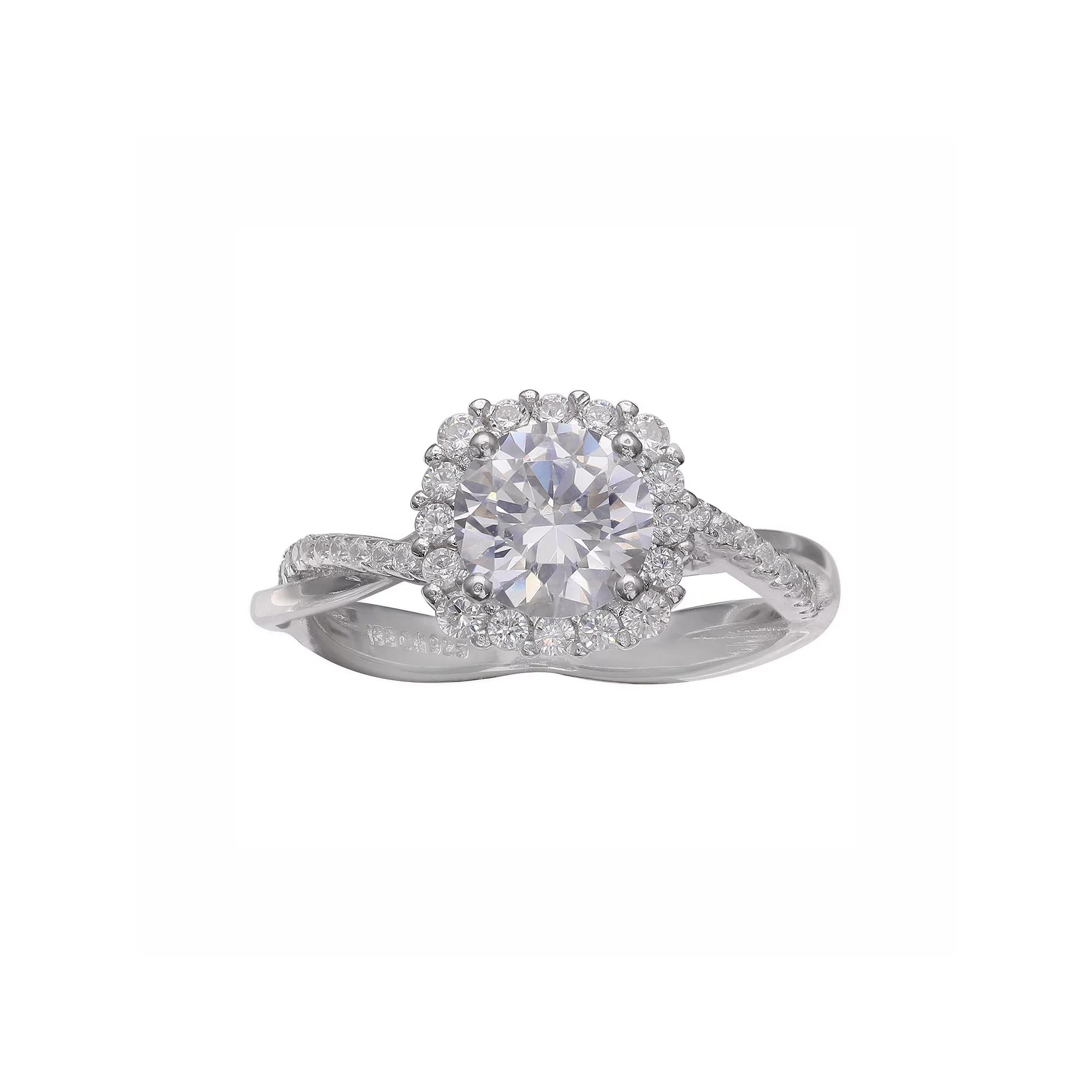 PRIMROSE Sterling Silver Cubic Zirconia Halo Engagement Ring, Women's,  Product Image