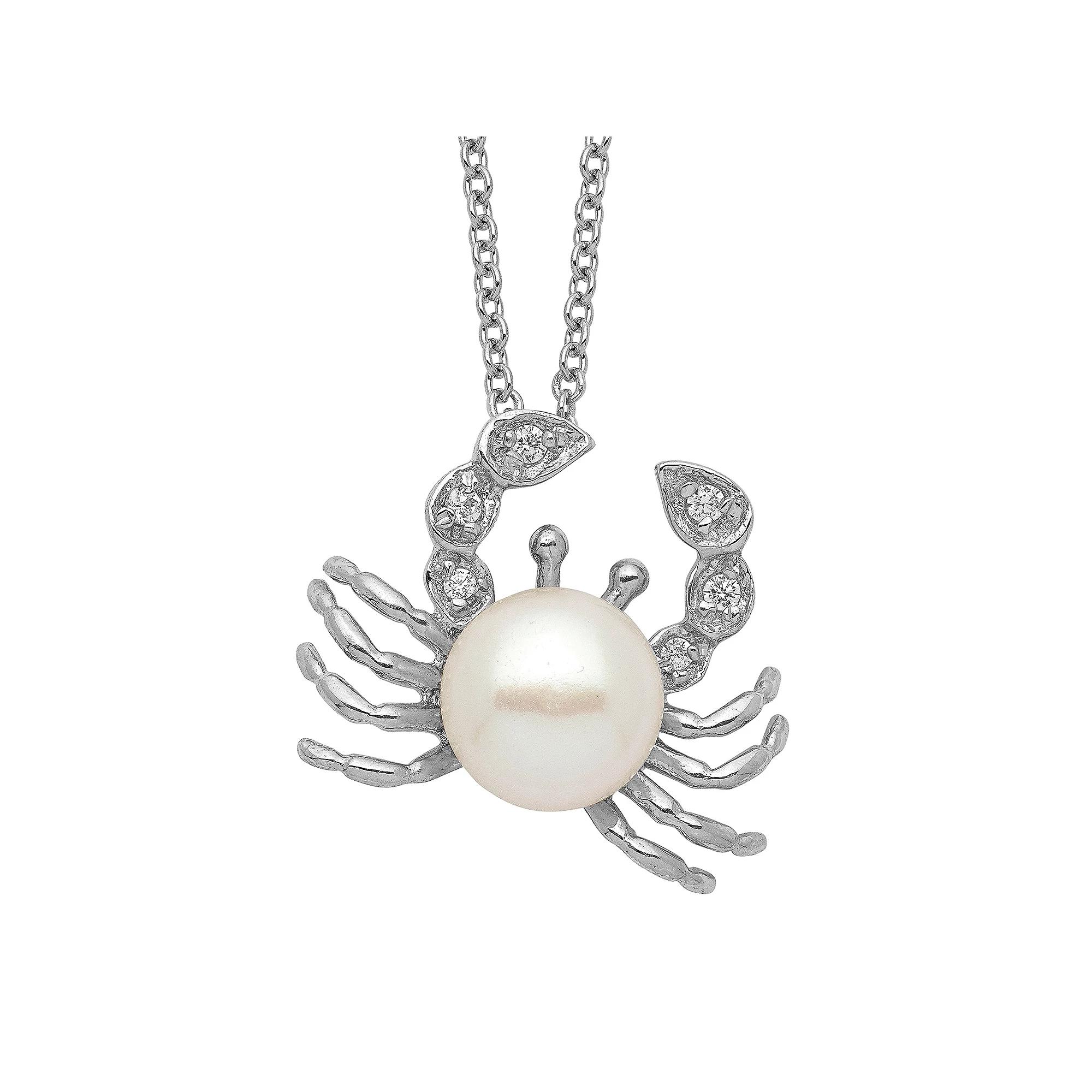 Sophie Miller Sterling Silver Cubic Zirconia & Freshwater Cultured Pearl Crab Necklace, Womens White Product Image