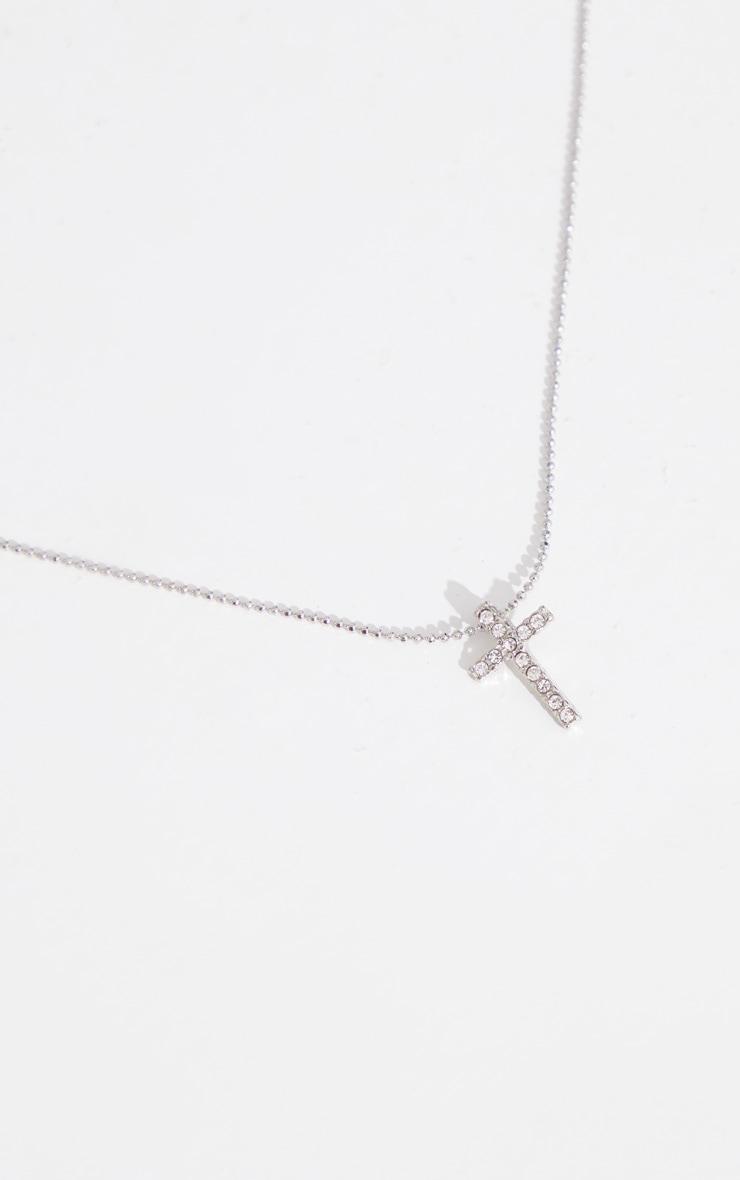 Silver Simple Dainty Diamante Cross Necklace Product Image