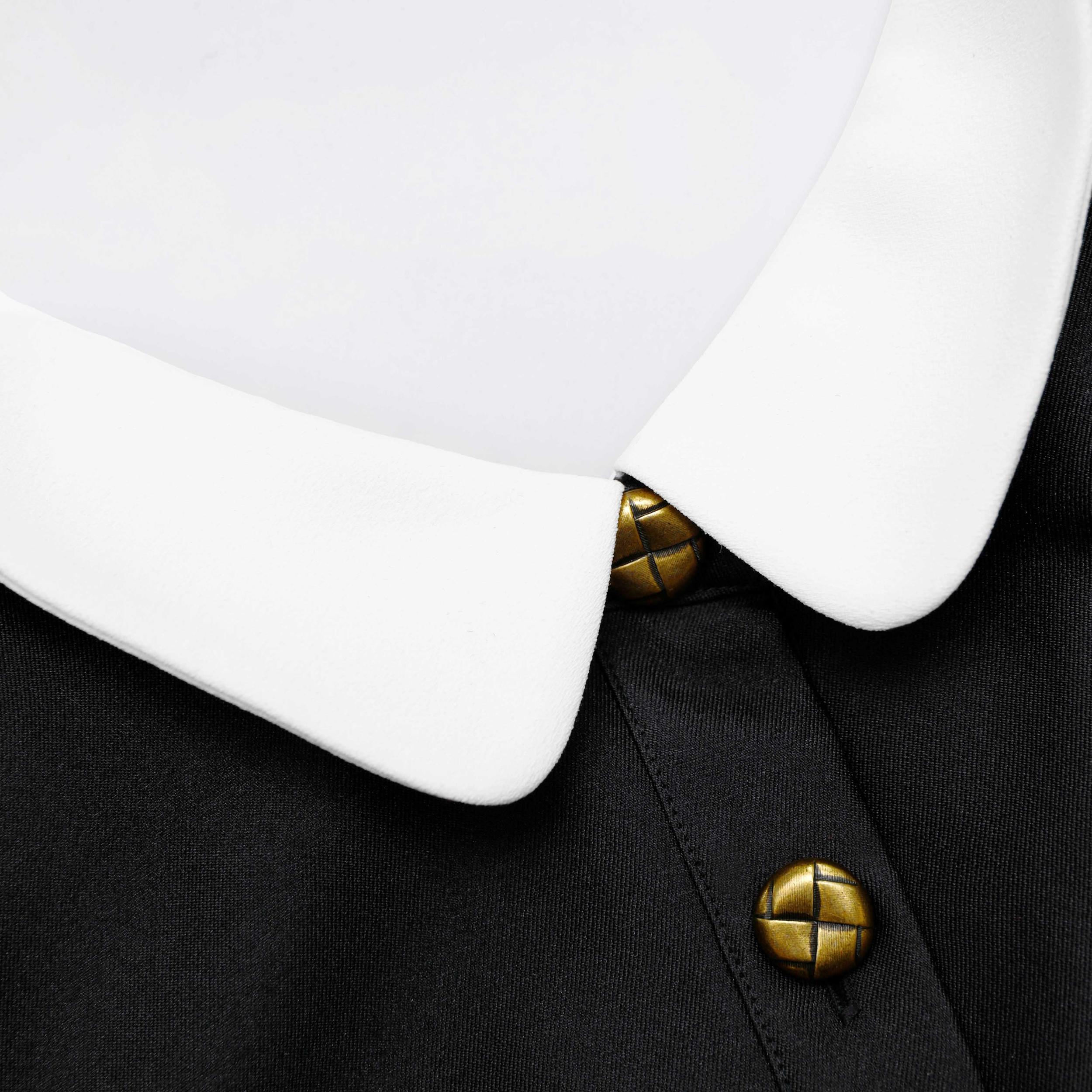 Black Taffeta Contrast Collar Mini Dress Product Image